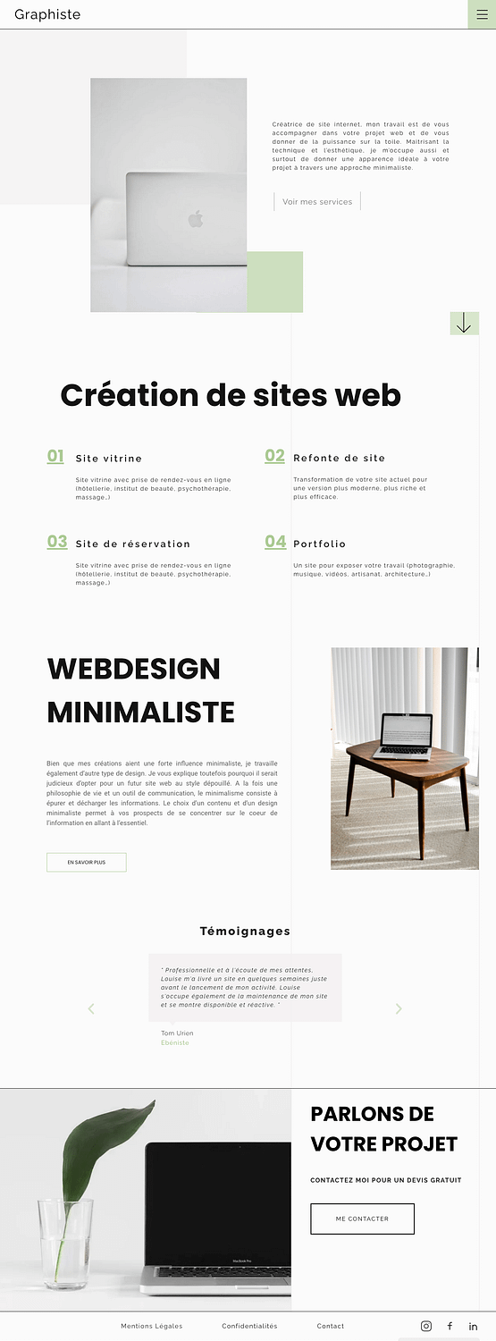 Conception de site vitrine - Webmaster - Création de site internet minimaliste